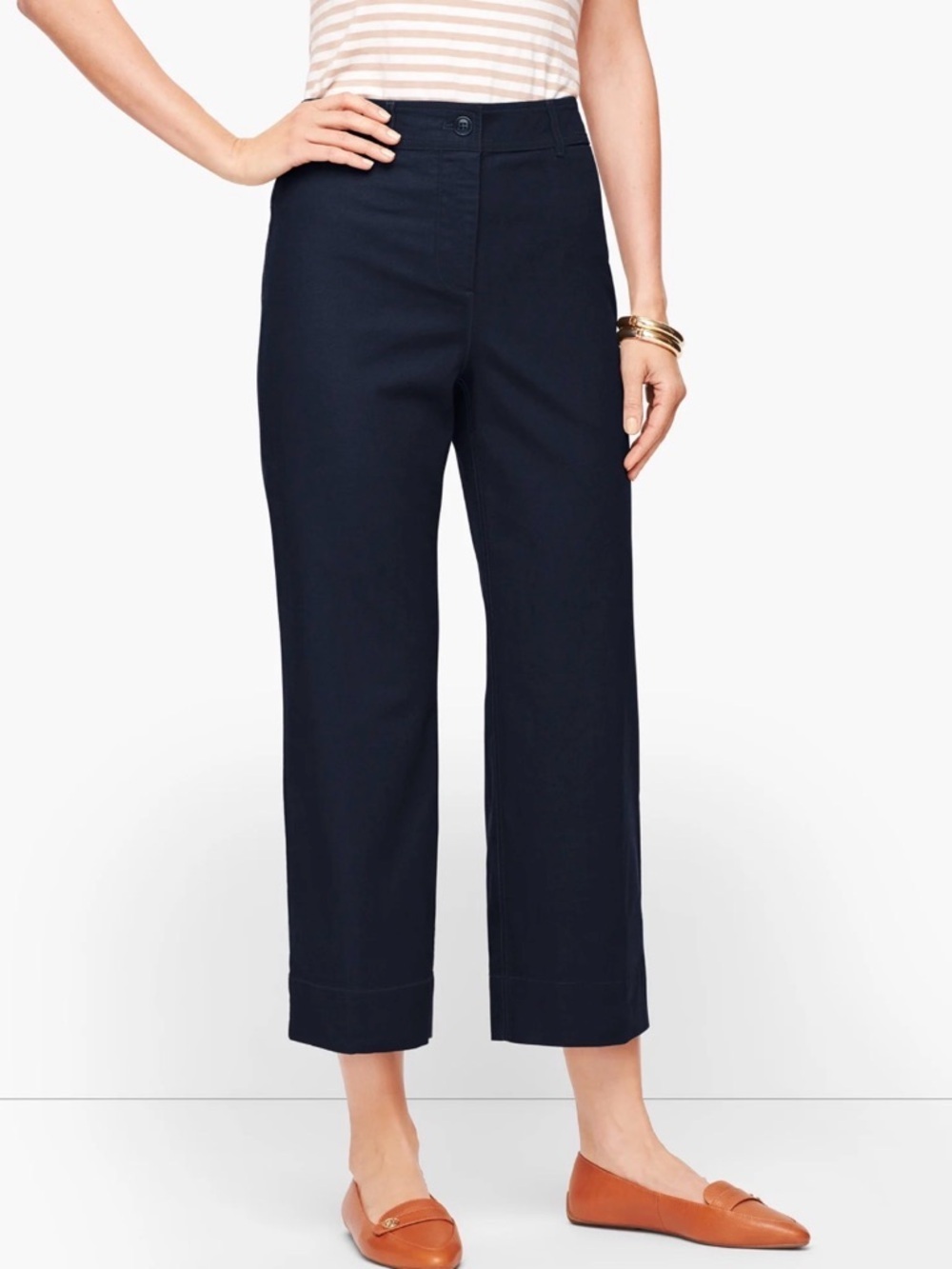 Talbots Navy Wide-Leg Chino Crop Length Pants